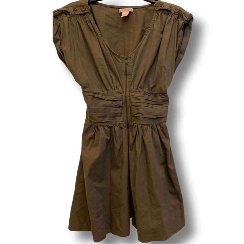 Khaki Green Zipper Skater Dress